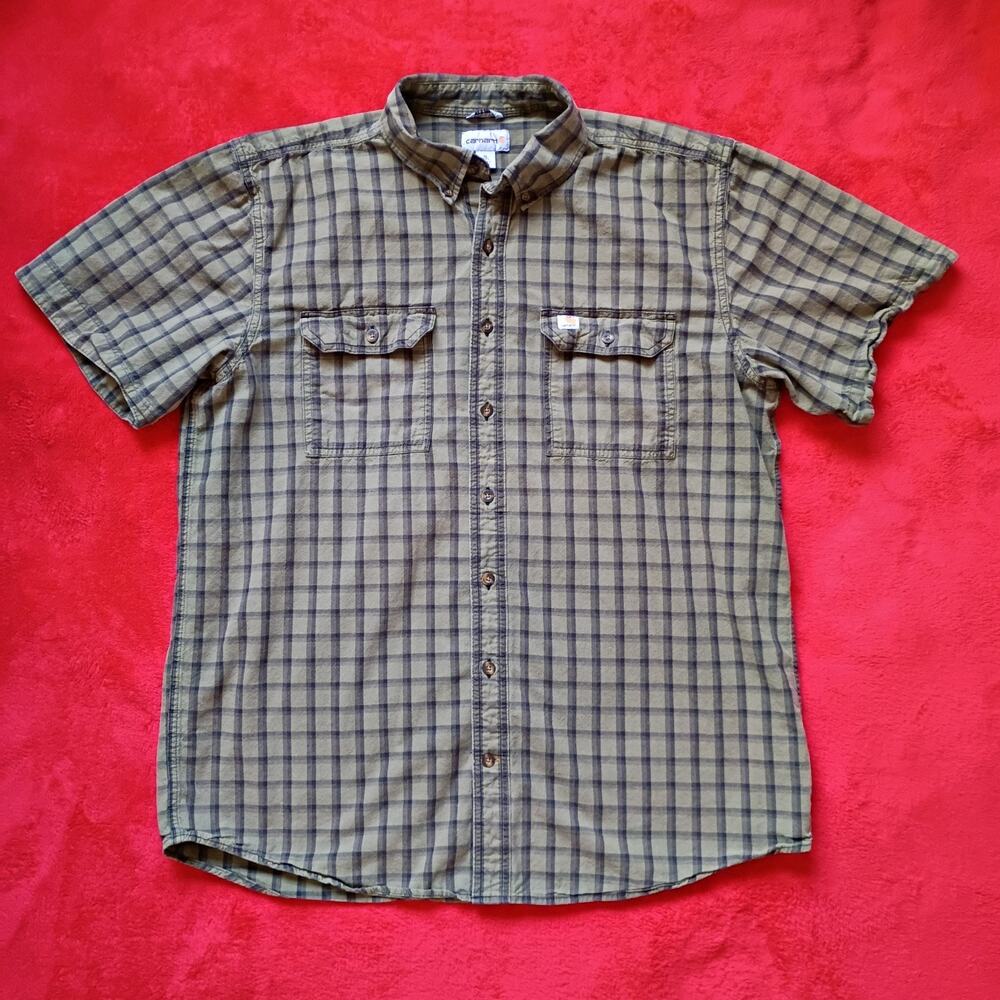Carhartt Short Sleeve Original Fit Button Up Plaid Mens XL Tall Hunter Green